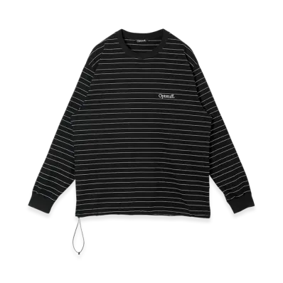 Optstuff Drawstring Classic Border Long Sleeve T-Shirt "Black"