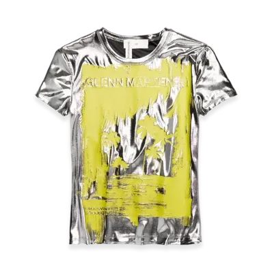 H&M x Glenn Martens Metallic Print T-Shirt "Silver"