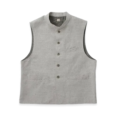 T.T Taiga Takahashi LOT.107 Stand Collar Vest "Melange Ivory"
