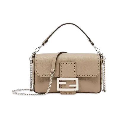 FENDI Baguette Mini Selleria Bag with 309 Hand-sewn Topstitches "Dove Gray"