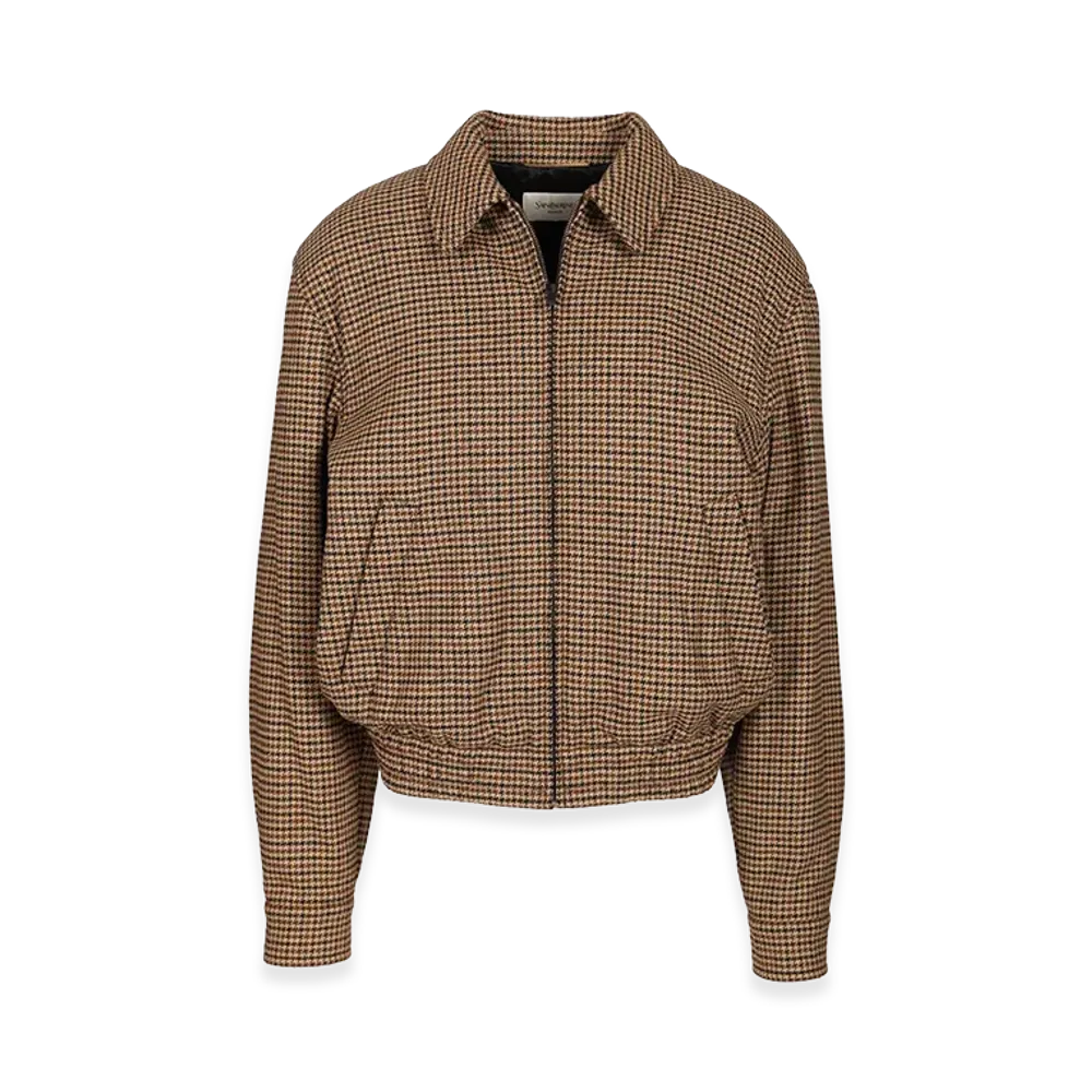 Saint Laurent Women's Blouson Bas Elastique Pied Poule Laine Melange "Brown"