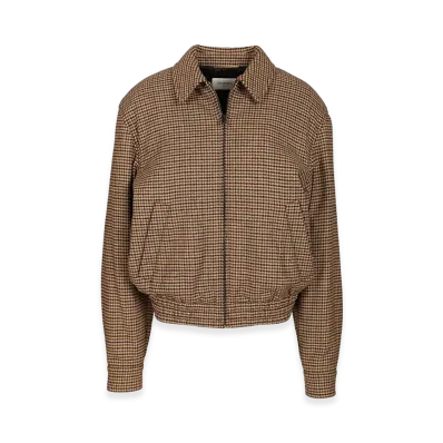 Saint Laurent Women's Blouson Bas Elastique Pied Poule Laine Melange "Brown"