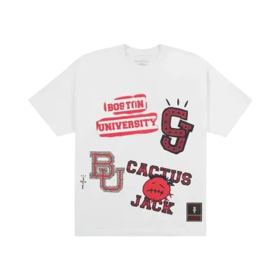 Travis Scott x M&N x Boston University Handdrawn Tee "White"