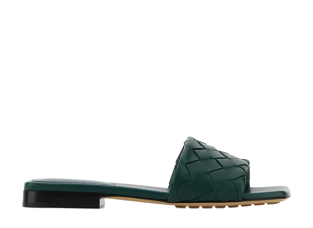 Bottega Veneta Women's Leather Parco Slippers "Bottle Green"