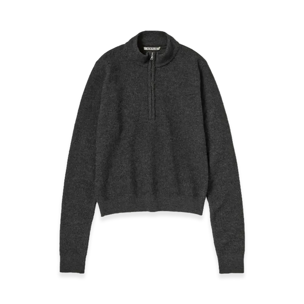 AURALEE Women's Smooth Fulled Wool Knit Half Zip P/O "Charcoal"