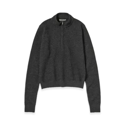 AURALEE Women's Smooth Fulled Wool Knit Half Zip P/O "Charcoal"