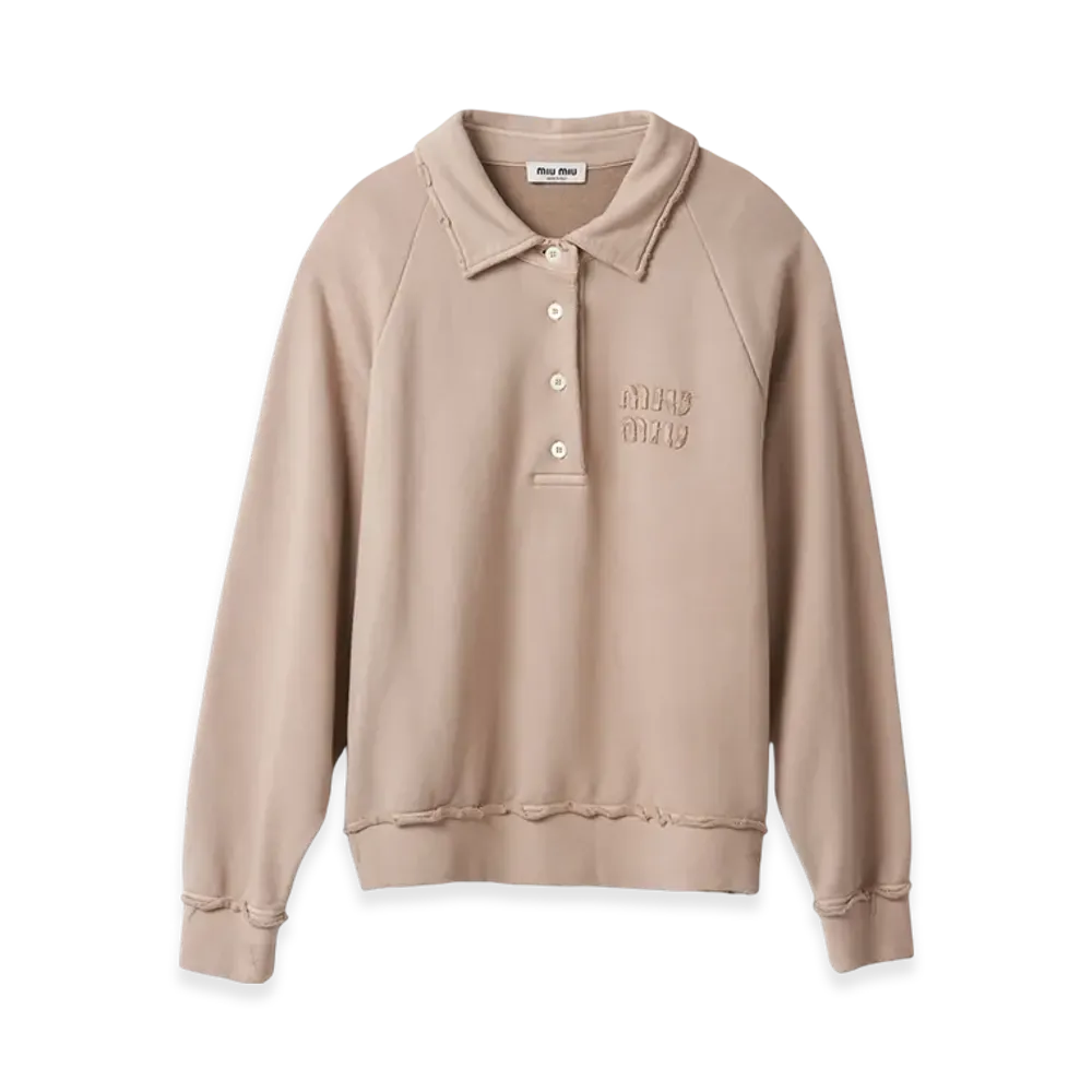 MIU MIU Garment-Dyed Cotton Fleece Sweatshirt "Albino White"