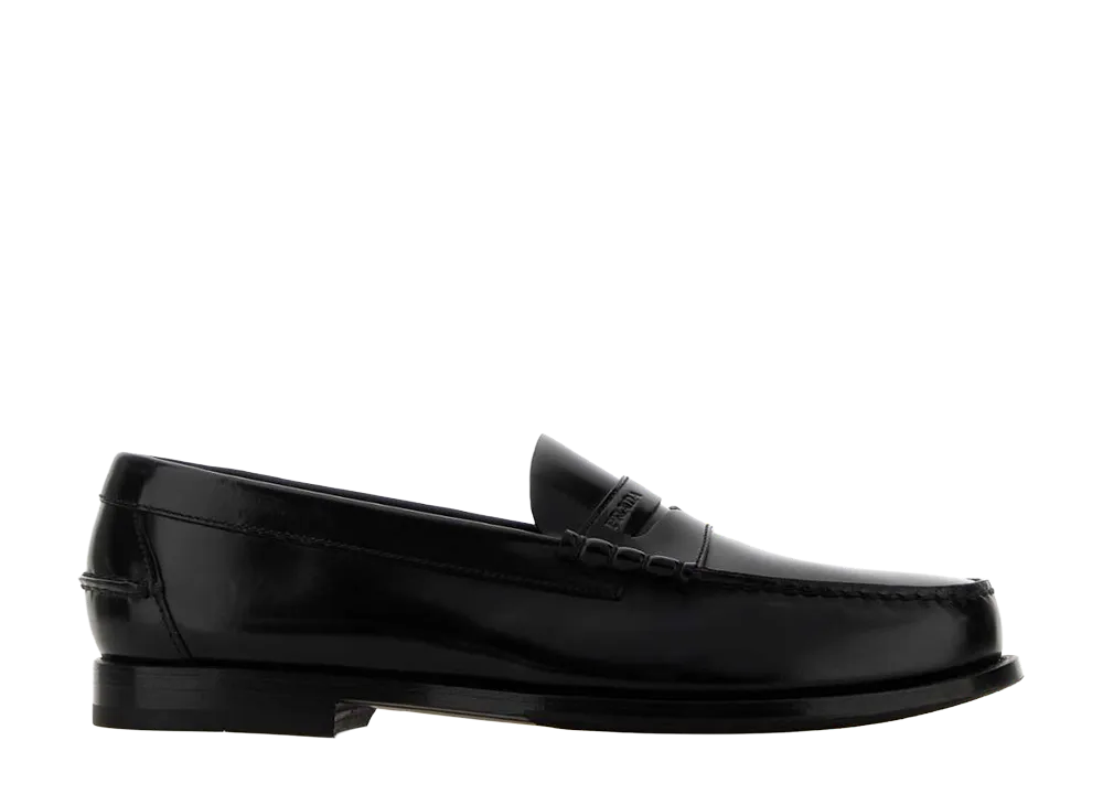 PRADA Brushed Leather Loafers "Black"