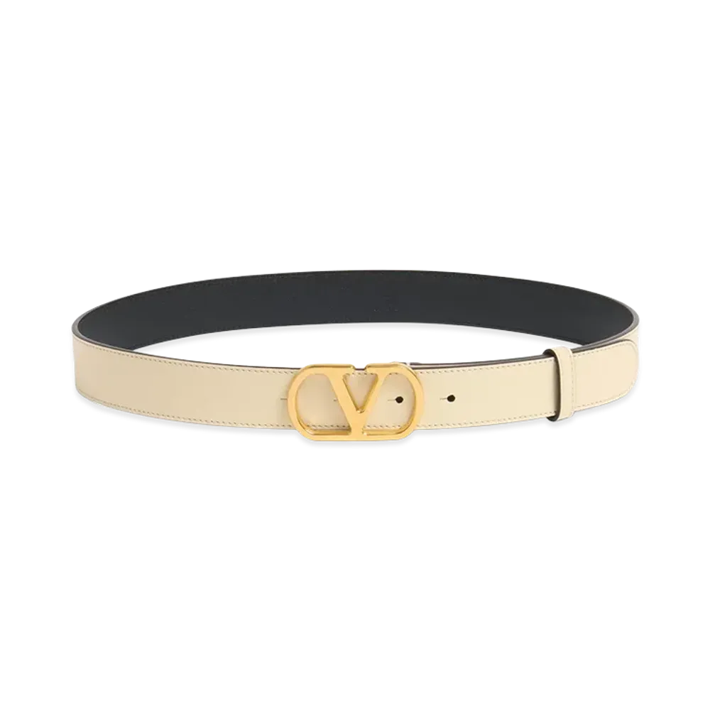 Valentino Women's Vlogo Signature Belt In Glossy Calfskin 30mm "Nude/Neutrals"