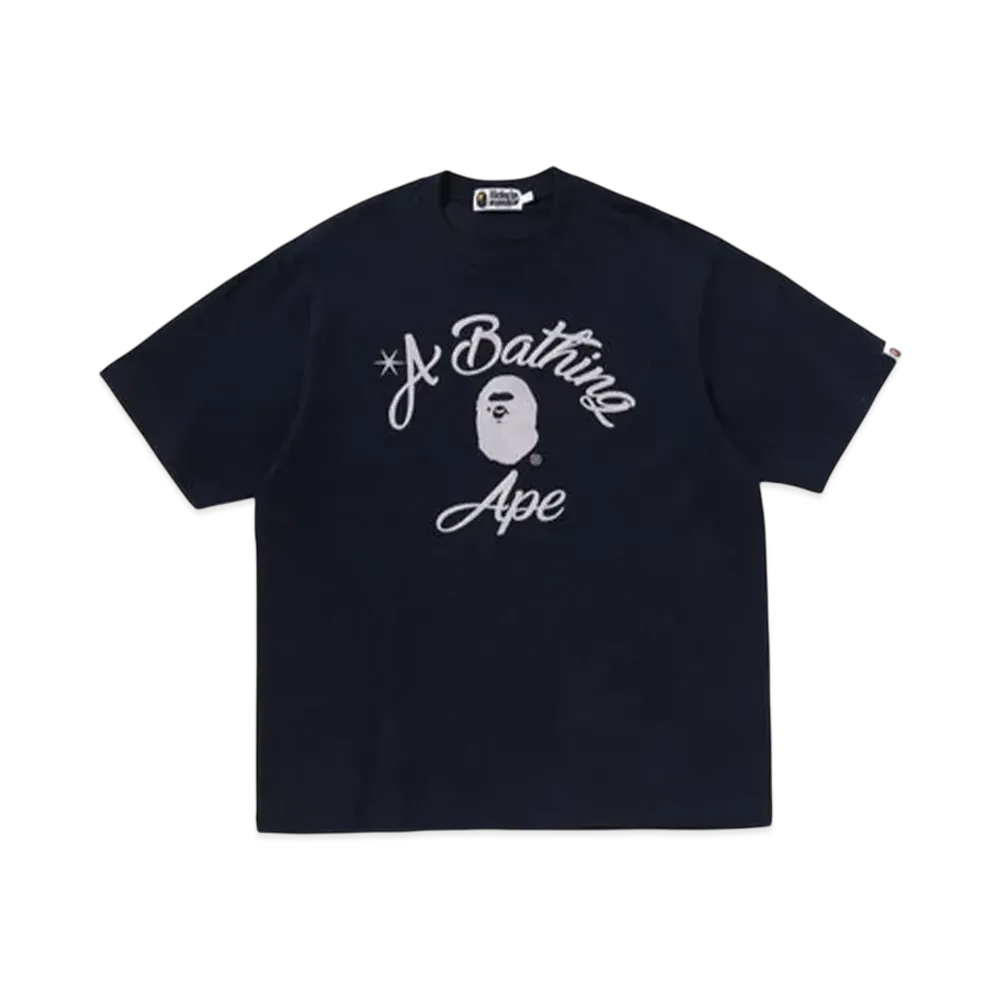 A BATHING APE Chain Stitch College Relaxed Fit Tee "Navy"