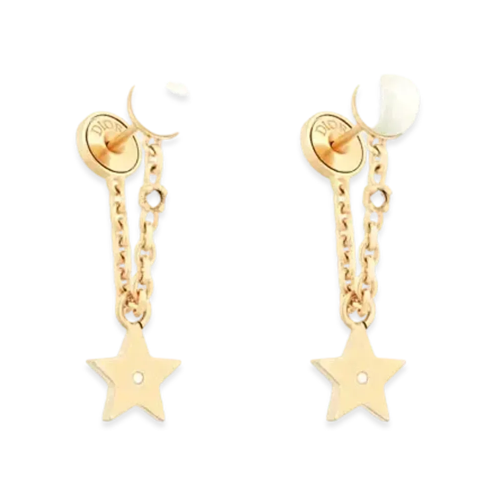Dior Tribales Earrings Gold-Finish Metal with White Resin Pearls and White Crystals "Gold"