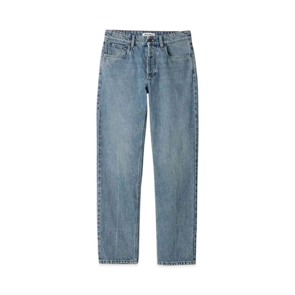 MIUMIU Women's Denim and Poplin Five-Pocket Jeans "Blue"
