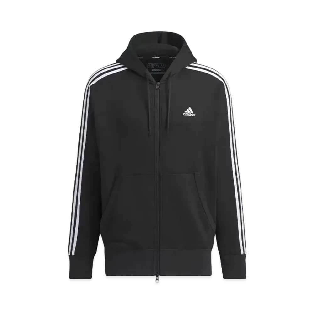 adidas Essentials Plus Loose Fit Three Stripes French Terry Full Zip Parka "Black"
