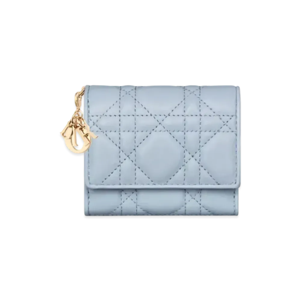Dior Lady Dior Lotus Wallet Cannage Calfskin "Pail Blue/Powder Beige"