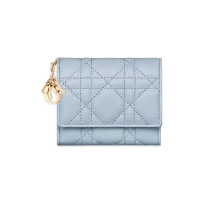 Dior Lady Dior Lotus Wallet Cannage Calfskin "Pail Blue/Powder Beige"