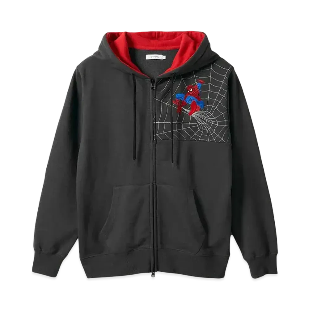graniph x Spider Man Spider Web Fleece Zip Parka "Sumikuro"