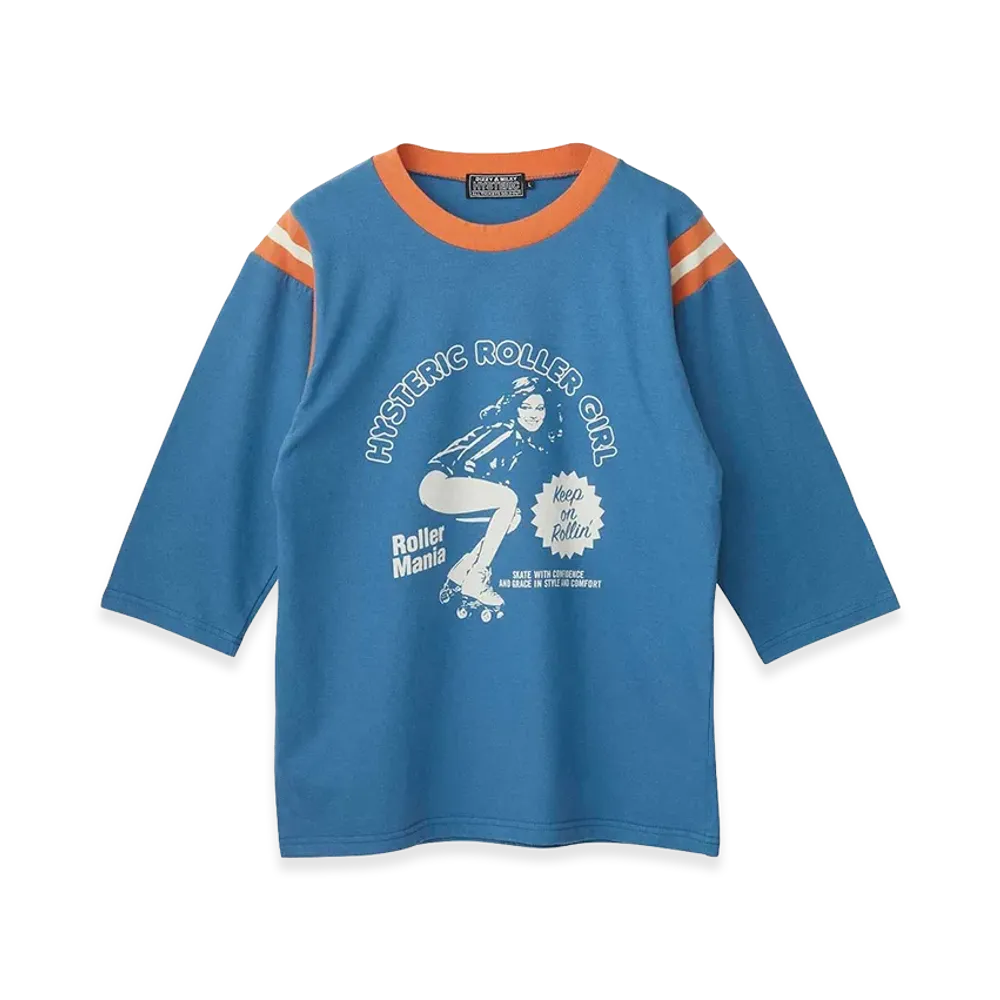 HYSTERIC GLAMOUR Women's Hysteric Roller Mania Girl 3/4 Sleeve T-Shirt "Blue"