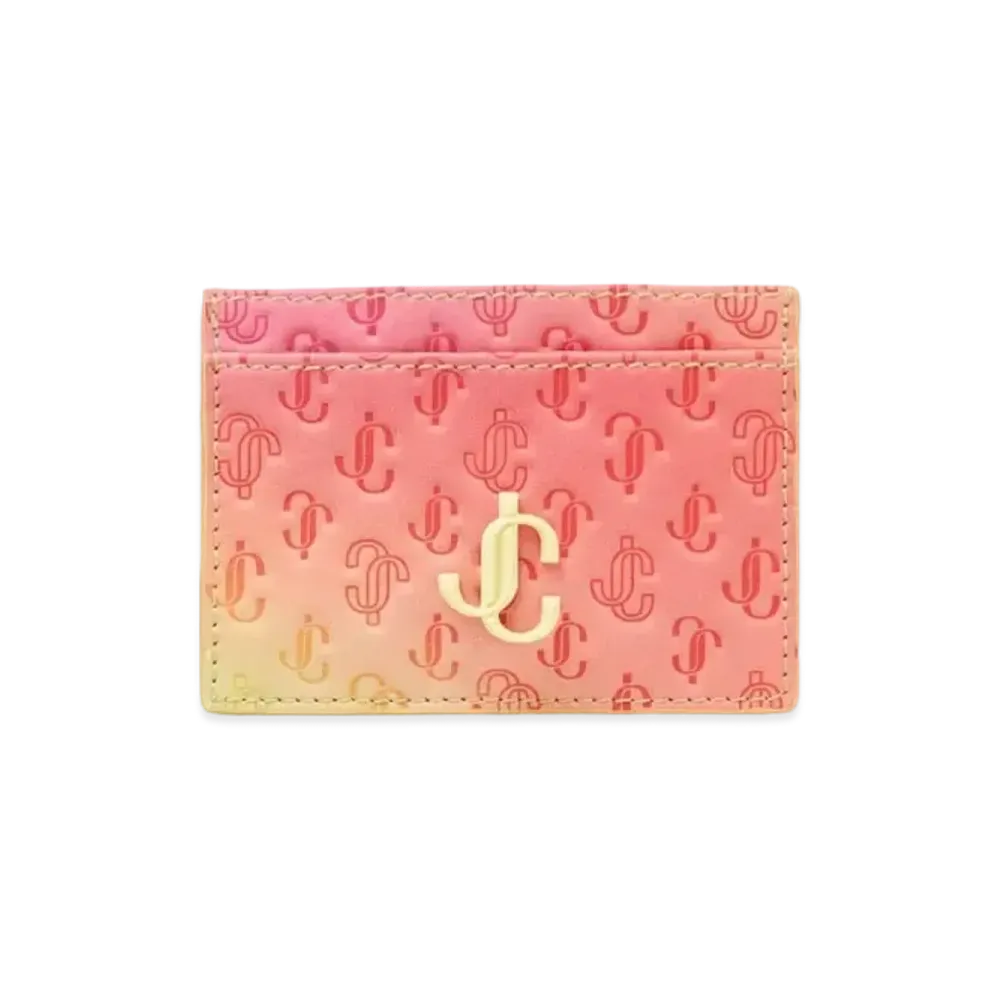 Jimmy Choo Umika JC Logo Degrade Canvas Card Case With Sunbleached JC Logo "Sunbleached/Red Mix"