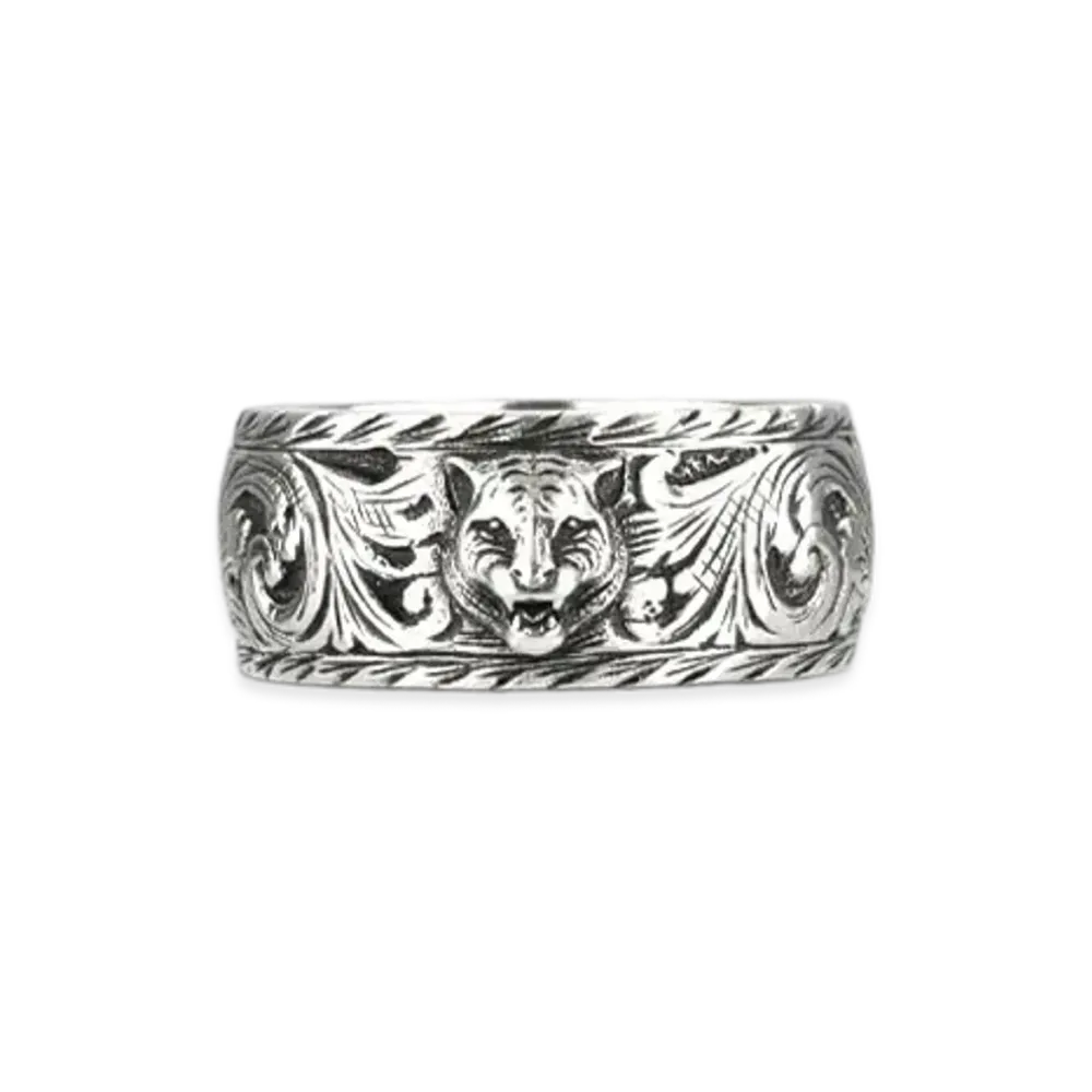 GUCCI Thin Silver Ring With Feline Head
