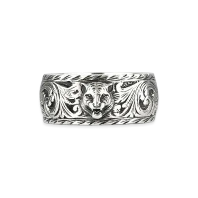 GUCCI Thin Silver Ring With Feline Head