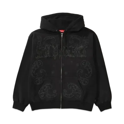 Supreme Leather Applique Zip Up Hooded Sweatshirt "Black"