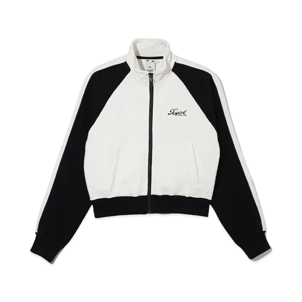 X-Girl Striped Sleeve Compact Zip Up Sweatshirt "White"