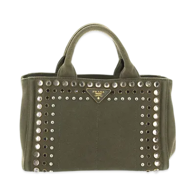 PRADA Capana Mini Tote Bag Studs "Khaki"