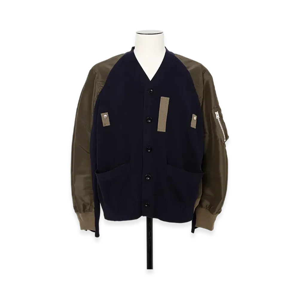 sacai Nylon Twill x Knit Cardigan "Navy/Dark Khaki"