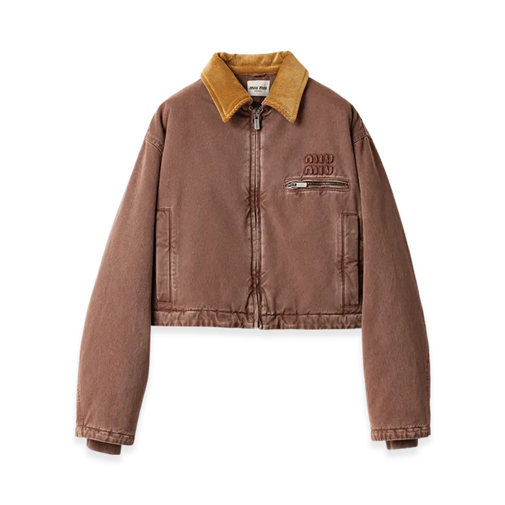 MIU MIU Women's Velvet Collar Gabardine Blouson Jacket "Tobacco"