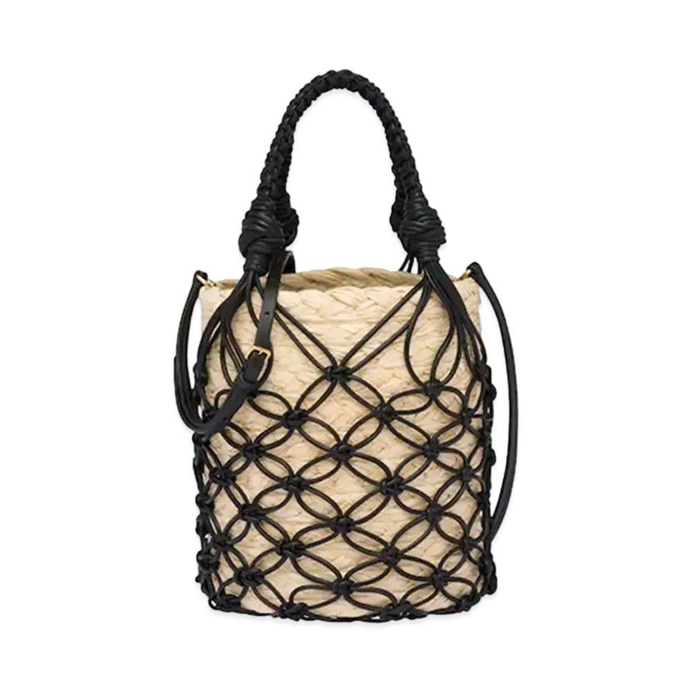 MIU MIU Leather Mesh x Straw Bucket Bag "Beige/Black"