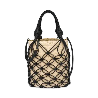 MIU MIU Leather Mesh x Straw Bucket Bag "Beige/Black"
