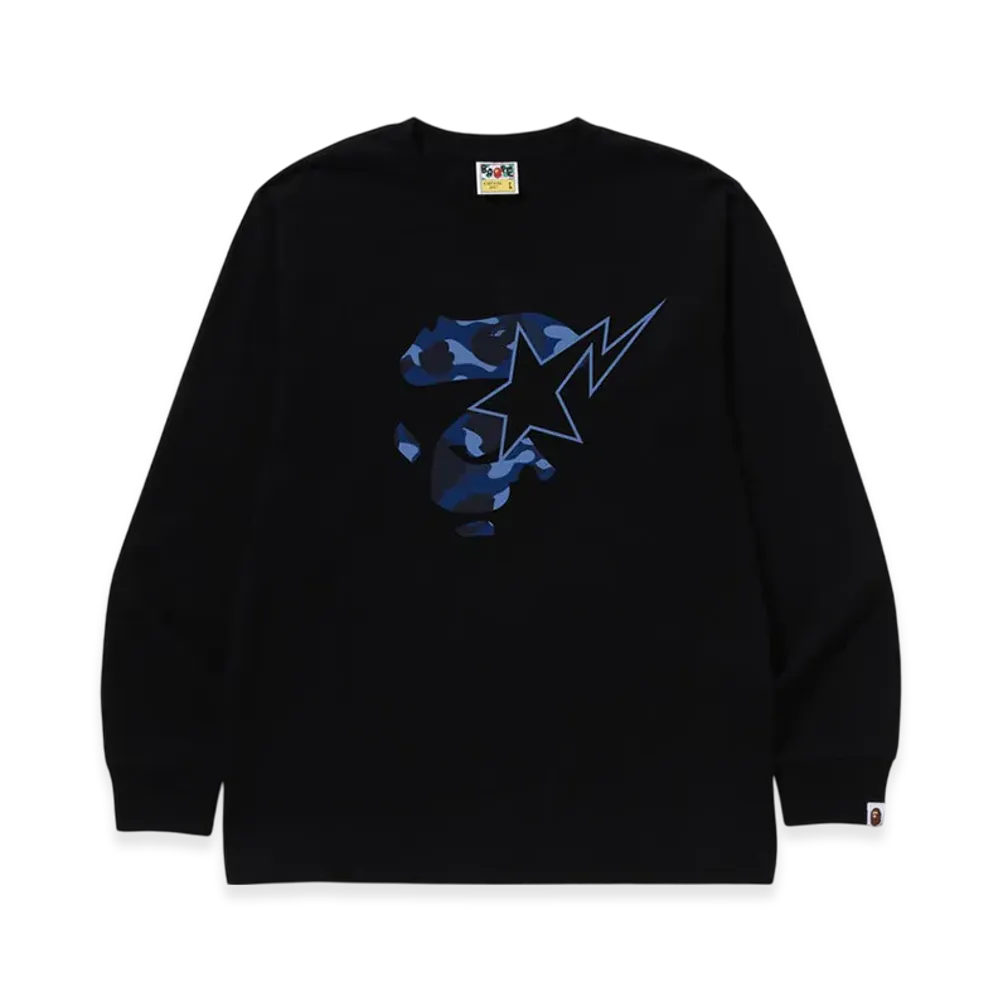 A BATHING APE Color Camo Ape Face Sta LS Tee "Black/Navy"