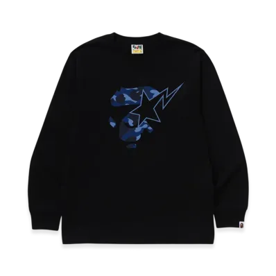 A BATHING APE Color Camo Ape Face Sta LS Tee "Black/Navy"