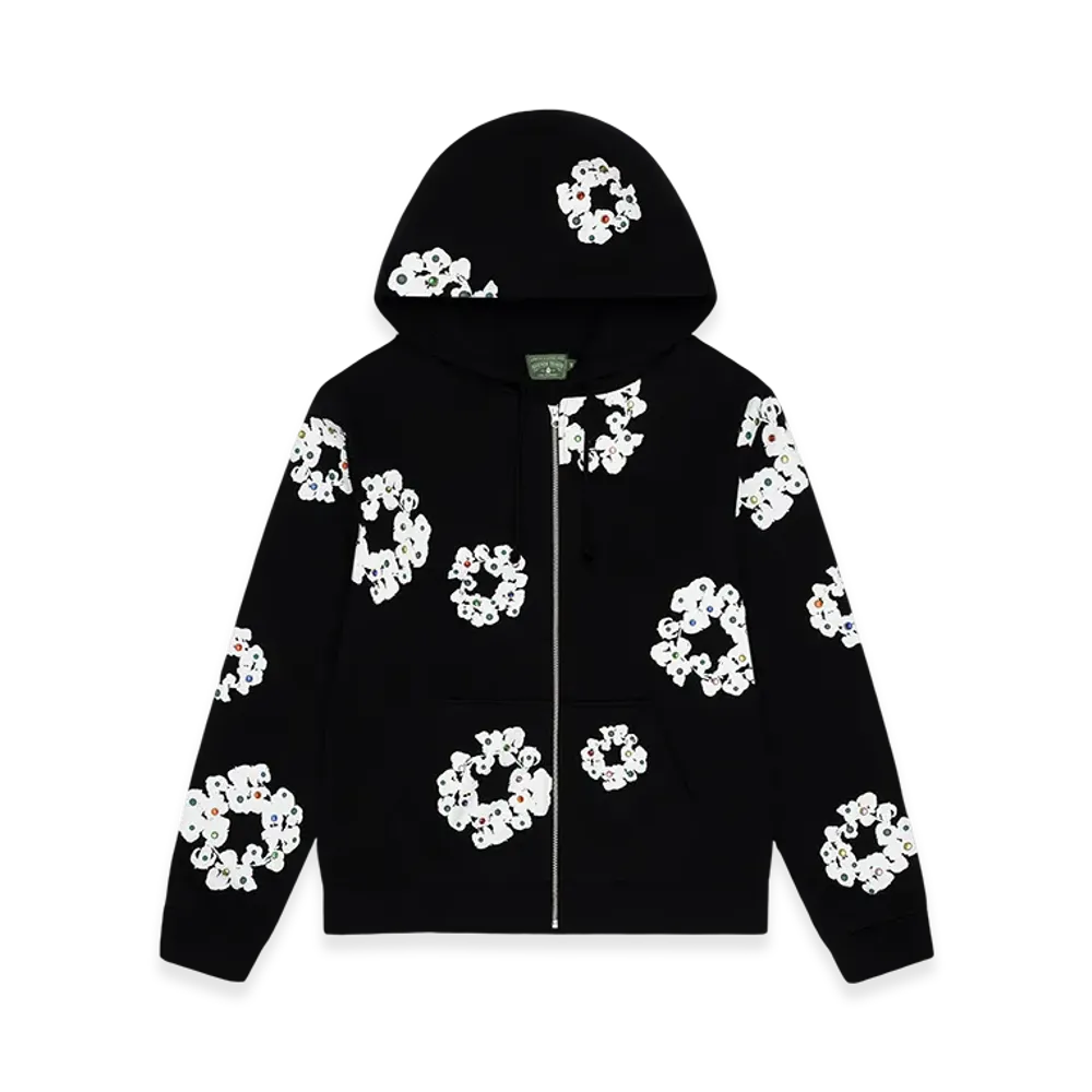DENIM TEARS Rhinestone Cotton Wreath Zip Hoodie "Black"
