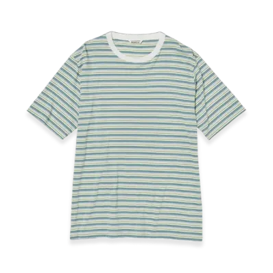 AURALEE Hard Twist Cotton Border T-Shirt "Light Green Border"