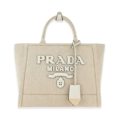 PRADA Women's Canvas Shopping Bag "Sand Beige"