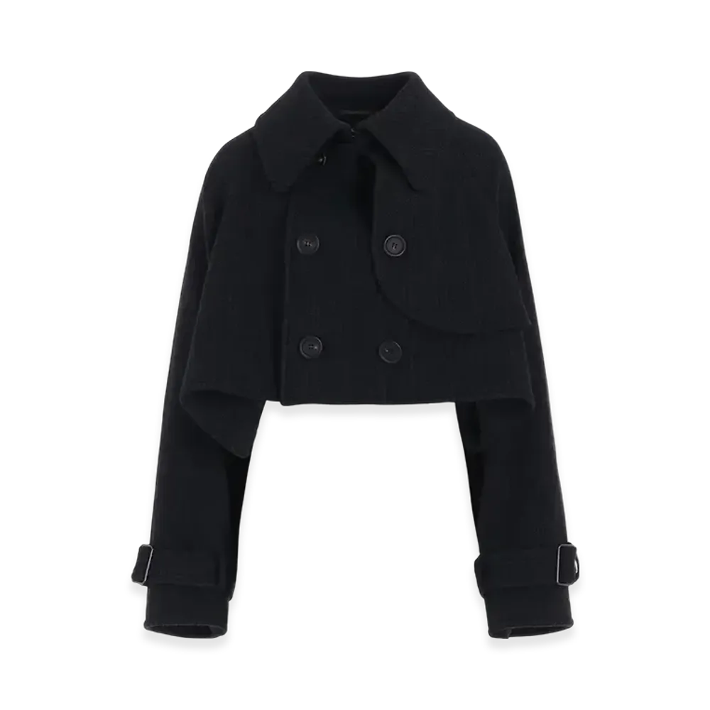Yohji Yamamoto Wool Plaid Pattern Short Coat "Black"