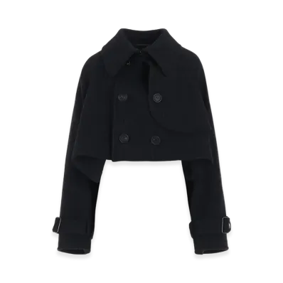 Yohji Yamamoto Wool Plaid Pattern Short Coat "Black"