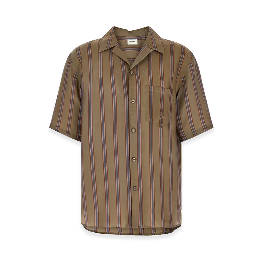 Saint Laurent 'Cassandre' Striped Shirt "Brown"