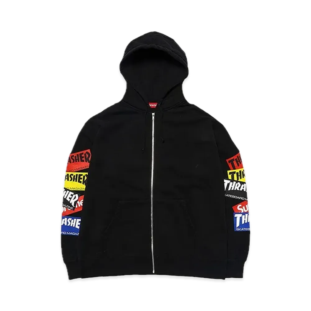 Supreme x THRASHER Multi Logo Zip Up Hooded Sweatshirt "Black"