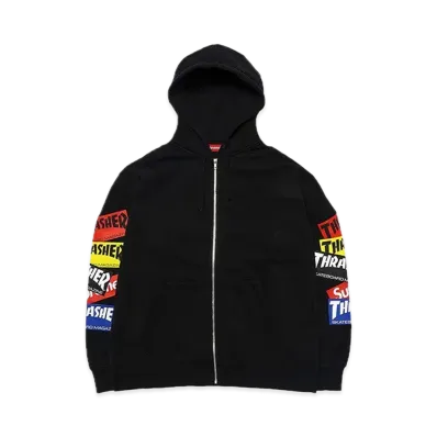 Supreme x THRASHER Multi Logo Zip Up Hooded Sweatshirt "Black"