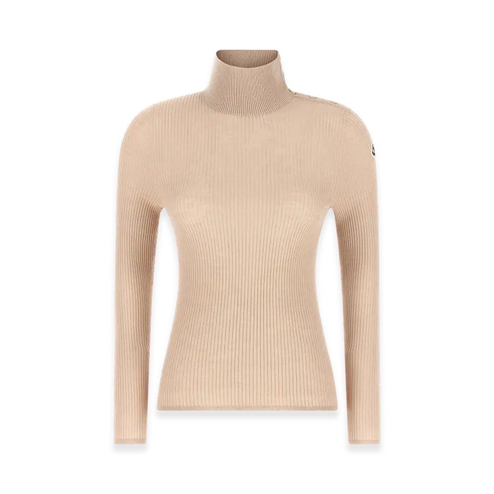 MONCLER Women's Textured Wool Turtleneck Sweater "Beige"