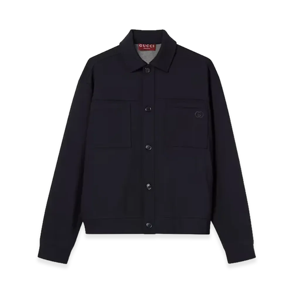 GUCCI Giacca In Jersey Di Cotone Con Ricamo "Blue"