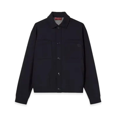 GUCCI Giacca In Jersey Di Cotone Con Ricamo "Blue"