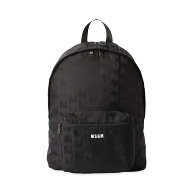 MSGM Fabric Backpack With White Logo Impact In Relief All-Over "Black"