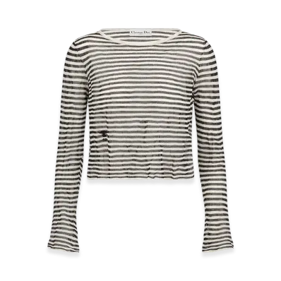 Dior Women's Mariniere Sweater Technical Silk Knit Crinkled Effect "Black/White"