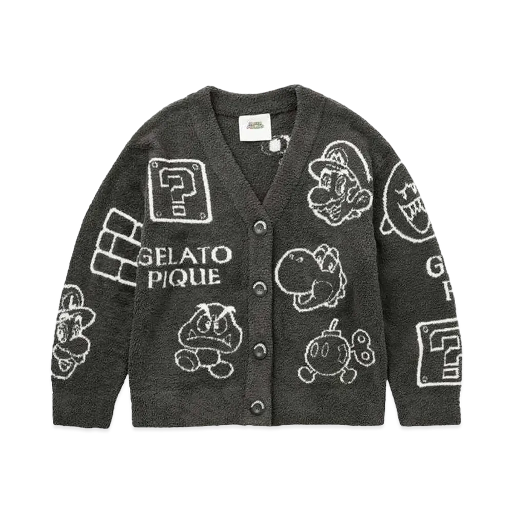 GELATO PIQUE x SUPER MARIO Men's Baby Moco Assorted Jacquard Cardigan "Dark Gray"