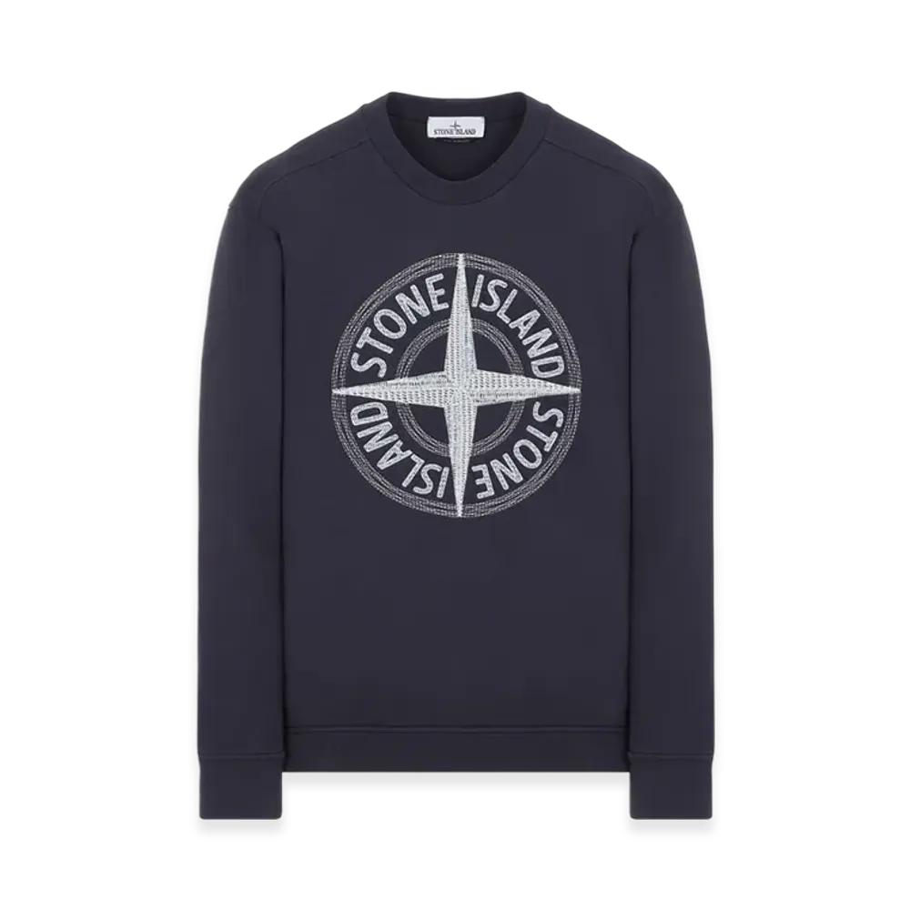 Stone Island 65484 Stitches Four Print Cotton Fleece Garment Dyed Crewneck Sweatshirt - 23SS "Blue"
