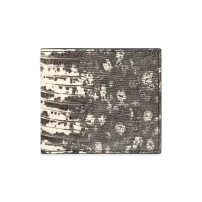 GUCCI Lizard Print Leather Coin Wallet "Off White/Brown"