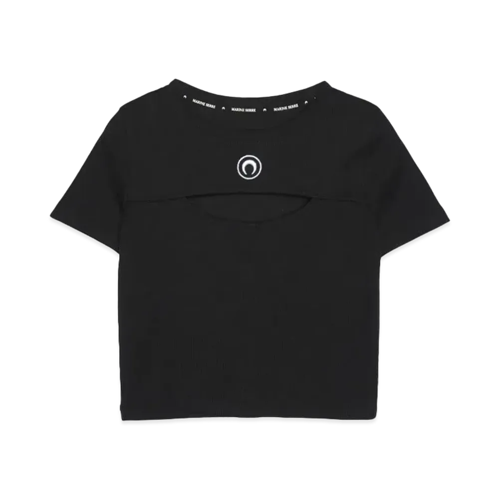 Marine serre MOON LOGO RIBBED JERSEY CUT-OUT T-SHIRT "BLACK"